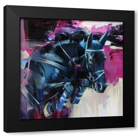 Horse on pink Background Black Modern Wood Framed Art Print by Bond