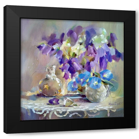Blue and Purple Bouquet Black Modern Wood Framed Art Print by Zareckaye, Tatiana