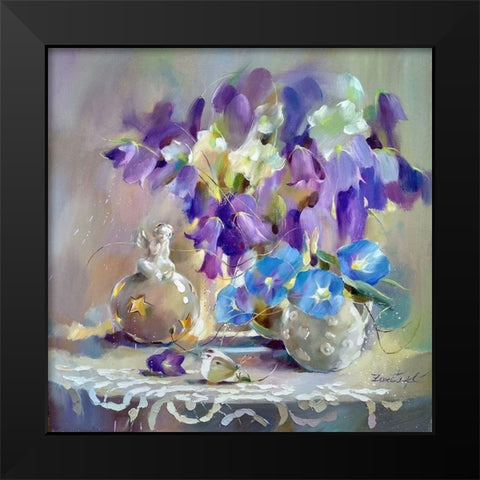 Blue and Purple Bouquet Black Modern Wood Framed Art Print by Zareckaye, Tatiana