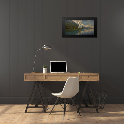 Sail on the Lake Black Modern Wood Framed Art Print by Adamov, Alexey