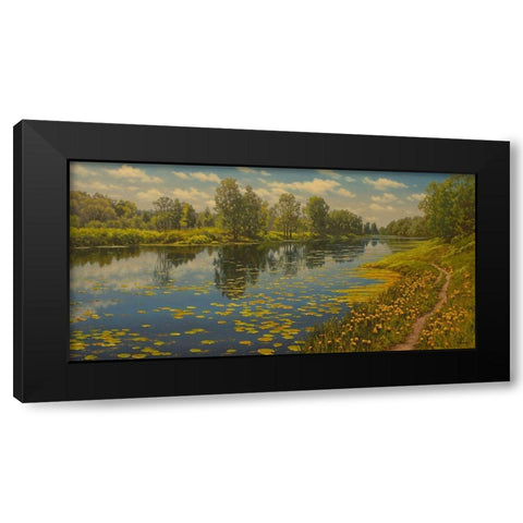 Water Lilies on the River Black Modern Wood Framed Art Print with Double Matting by Adamov, Alexey
