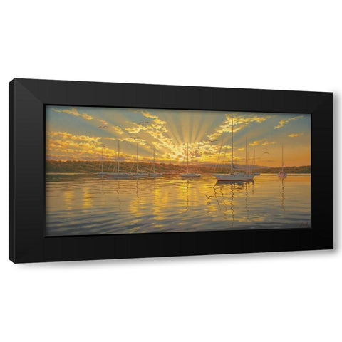 Sails in Harbour by the Sunset Black Modern Wood Framed Art Print with Double Matting by Adamov, Alexey