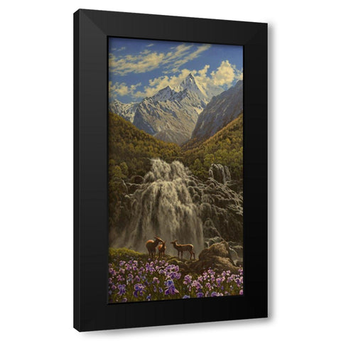 Capricorn by Waterfall in the Mountains Black Modern Wood Framed Art Print with Double Matting by Adamov, Alexey