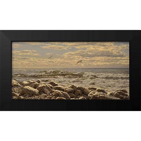 Sea and Stones I Black Modern Wood Framed Art Print by Adamov, Alexey