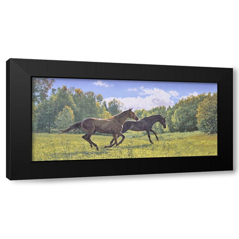 Running Horses Black Modern Wood Framed Art Print with Double Matting by Adamov, Alexey