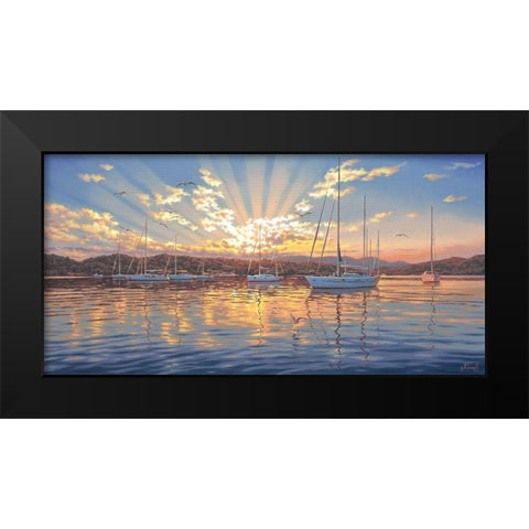 Sunrise Above the Yacht Black Modern Wood Framed Art Print by Adamov, Alexey