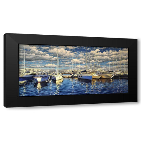 Yachts in Port Black Modern Wood Framed Art Print with Double Matting by Adamov, Alexey