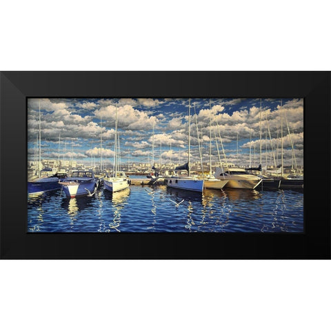 Yachts in Port Black Modern Wood Framed Art Print by Adamov, Alexey