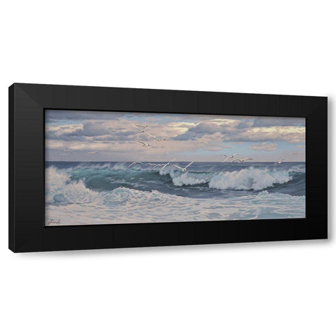 Seagulls over the Waives Black Modern Wood Framed Art Print by Adamov, Alexey