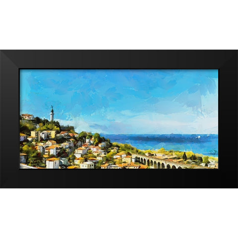 Coastal View with Statue Black Modern Wood Framed Art Print by Medeiros, Celito