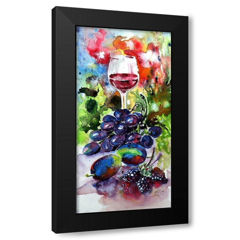 Still Life with Wine and Fruits I Black Modern Wood Framed Art Print by Kovacs, Anna Brigite