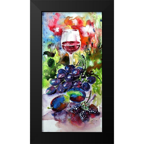 Still Life with Wine and Fruits I Black Modern Wood Framed Art Print by Kovacs, Anna Brigite