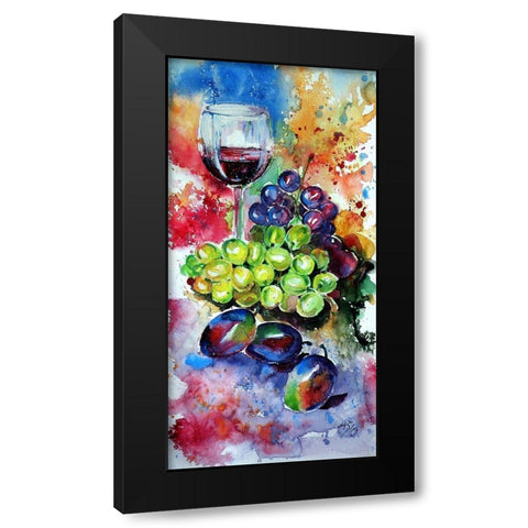 Still Life with Wine and Fruits II Black Modern Wood Framed Art Print with Double Matting by Kovacs, Anna Brigite