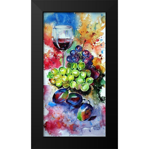 Still Life with Wine and Fruits II Black Modern Wood Framed Art Print by Kovacs, Anna Brigite