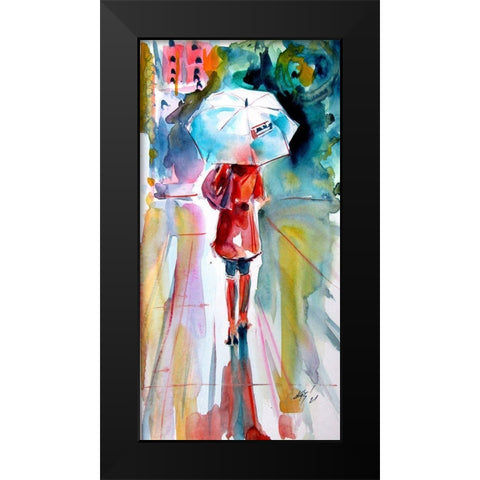 Girl with Umbrella Black Modern Wood Framed Art Print by Kovacs, Anna Brigite