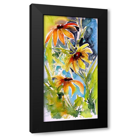 Yellow Flowers Black Modern Wood Framed Art Print by Kovacs, Anna Brigite
