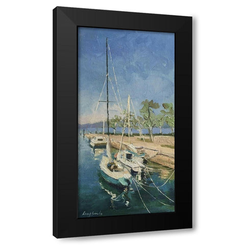 A Small Harbour in Italy Black Modern Wood Framed Art Print by Strube, Ling