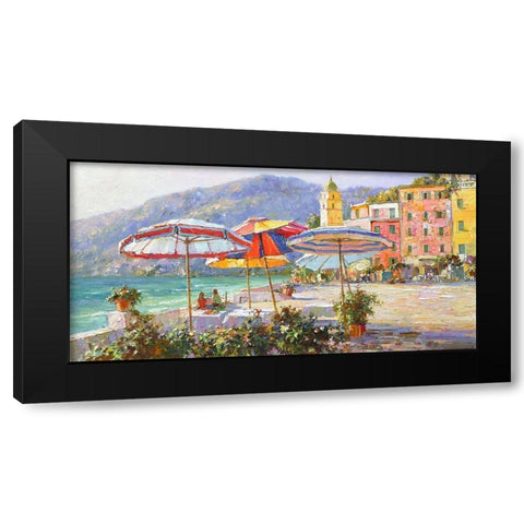 Umbrellas by the Sea Black Modern Wood Framed Art Print with Double Matting by Obuchovsky, Yury