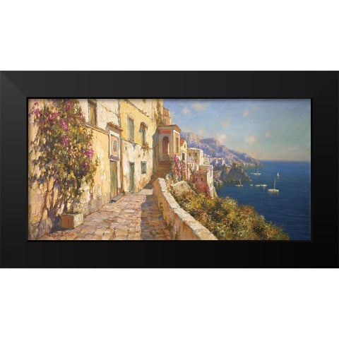 Dark blue Sea by Amalfi Black Modern Wood Framed Art Print by Obuchovsky, Yury