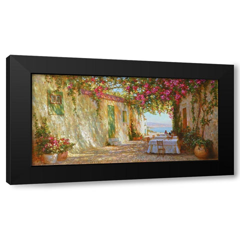 Greek Cafe Black Modern Wood Framed Art Print with Double Matting by Obuchovsky, Yury