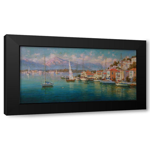 Island Poros Black Modern Wood Framed Art Print by Obuchovsky, Yury