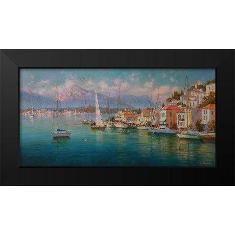 Island Poros Black Modern Wood Framed Art Print by Obuchovsky, Yury