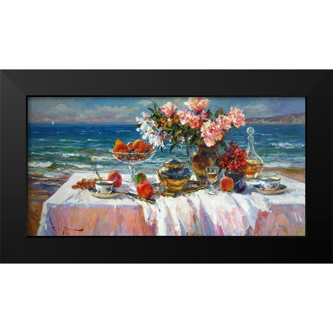 A Table by the Sea I Black Modern Wood Framed Art Print by Sviridov, Sergei
