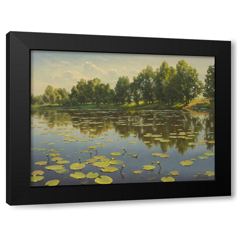Water Lilies on the River III Black Modern Wood Framed Art Print with Double Matting by Adamov, Alexey