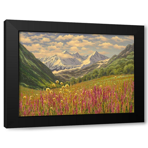 Lupins in the Mountains Black Modern Wood Framed Art Print by Adamov, Alexey
