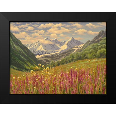 Lupins in the Mountains Black Modern Wood Framed Art Print by Adamov, Alexey