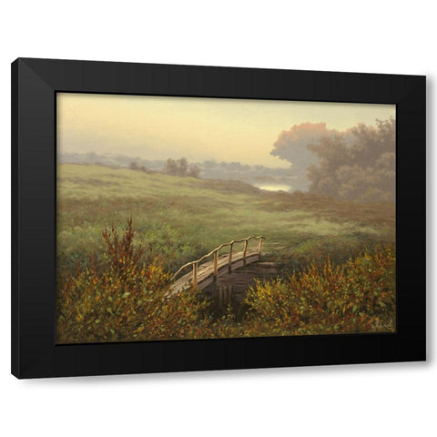 Old Wood Bridge over Stream Black Modern Wood Framed Art Print by Adamov, Alexey