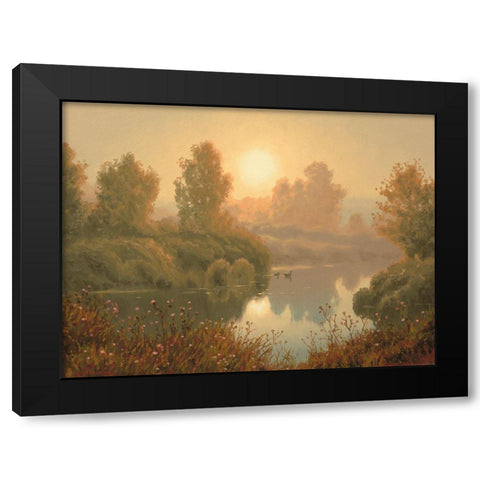 The Fog by Sunrise Black Modern Wood Framed Art Print with Double Matting by Adamov, Alexey