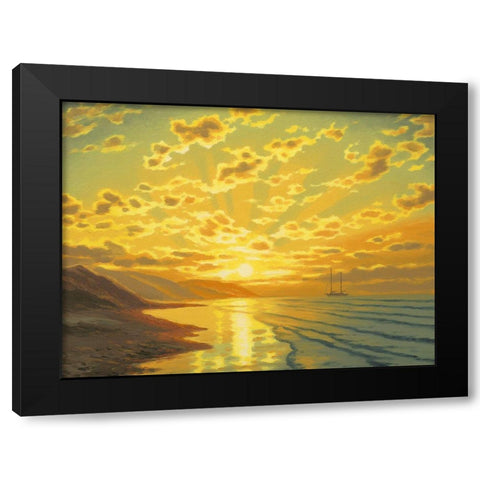 Sunset over the Mountains by the Sea Black Modern Wood Framed Art Print with Double Matting by Adamov, Alexey