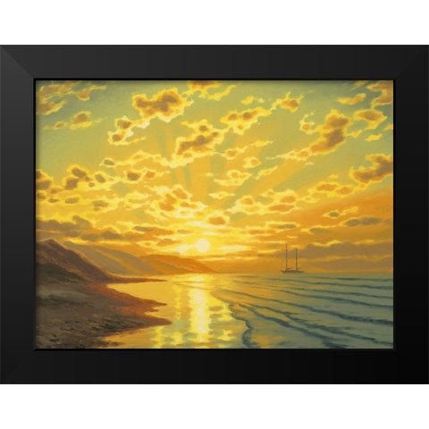 Sunset over the Mountains by the Sea Black Modern Wood Framed Art Print by Adamov, Alexey