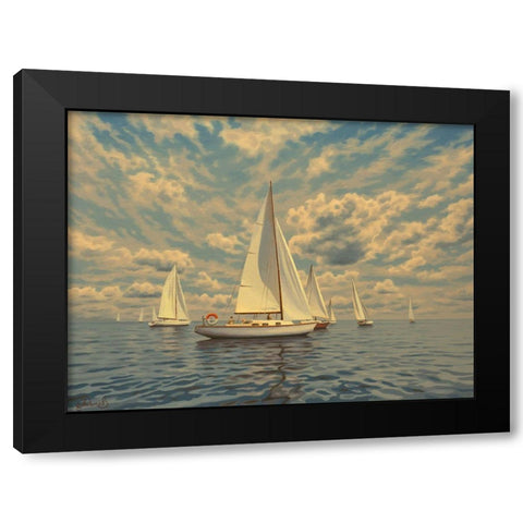 Sails on the Sea Black Modern Wood Framed Art Print with Double Matting by Adamov, Alexey
