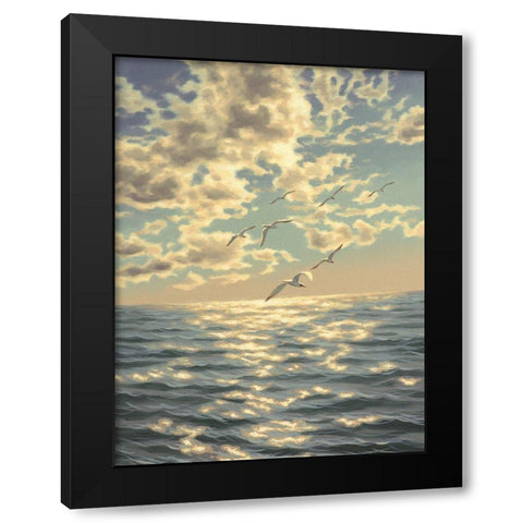 Seagulls Black Modern Wood Framed Art Print with Double Matting by Adamov, Alexey