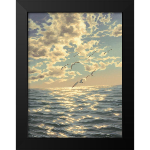 Seagulls Black Modern Wood Framed Art Print by Adamov, Alexey