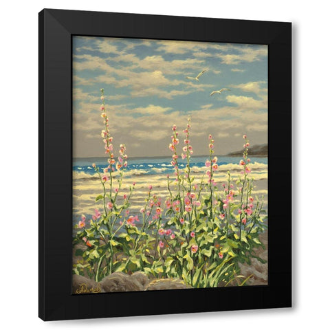 Pink Flowers by the Sea Black Modern Wood Framed Art Print with Double Matting by Adamov, Alexey