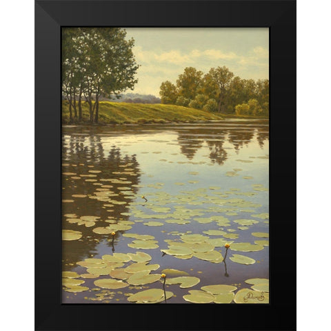 Water Lilies on the River V Black Modern Wood Framed Art Print by Adamov, Alexey