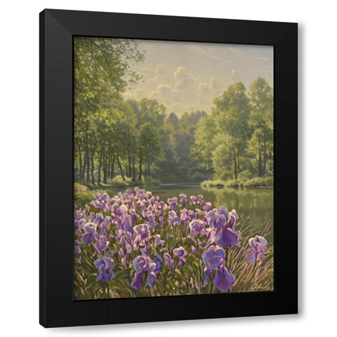 Purple Iris by the River Black Modern Wood Framed Art Print by Adamov, Alexey