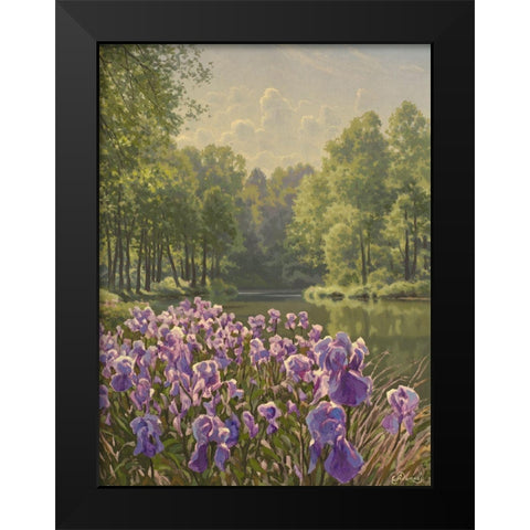 Purple Iris by the River Black Modern Wood Framed Art Print by Adamov, Alexey