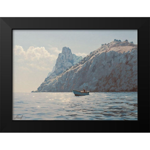 Ride by the Rocks Black Modern Wood Framed Art Print by Adamov, Alexey
