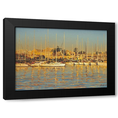 Sunshine Port Black Modern Wood Framed Art Print with Double Matting by Adamov, Alexey