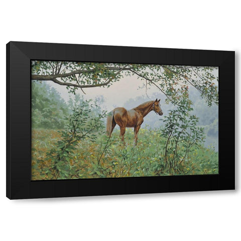 Landscape with a Horse Black Modern Wood Framed Art Print with Double Matting by Adamov, Alexey