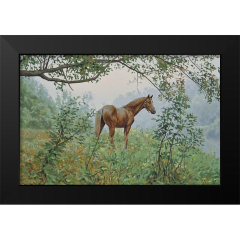 Landscape with a Horse Black Modern Wood Framed Art Print by Adamov, Alexey