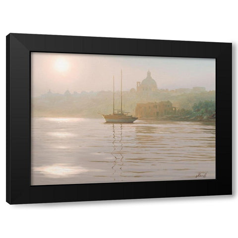 Sunny Ray over the Sea Black Modern Wood Framed Art Print with Double Matting by Adamov, Alexey