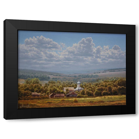 Landscape with a Churche Black Modern Wood Framed Art Print with Double Matting by Adamov, Alexey