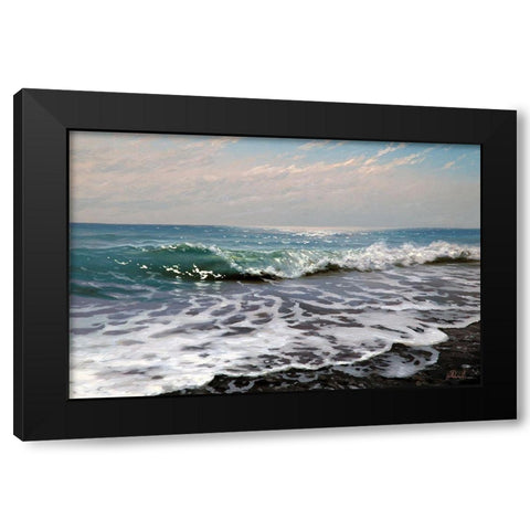 Surf Waves Black Modern Wood Framed Art Print with Double Matting by Adamov, Alexey
