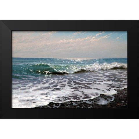 Surf Waves Black Modern Wood Framed Art Print by Adamov, Alexey