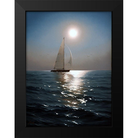Sailboat Black Modern Wood Framed Art Print by Adamov, Alexey